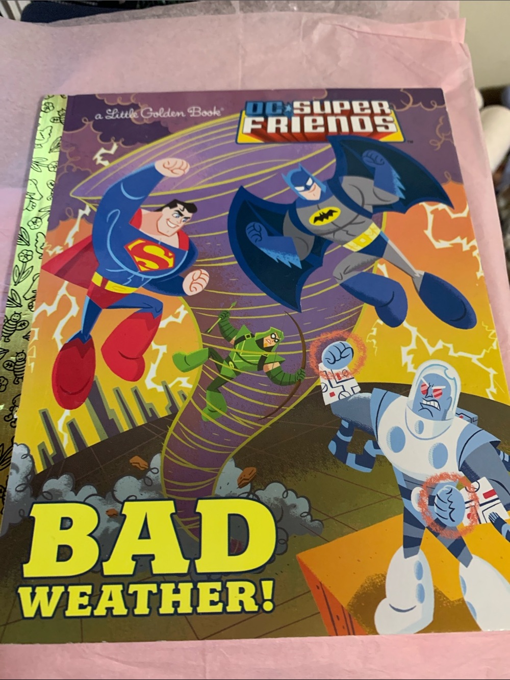 DC Super Friends "Bad Weather!" Kids Book - Purple/Yellow Cover